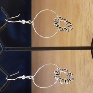 Silver Flower Hoop Pierced Earrings S149